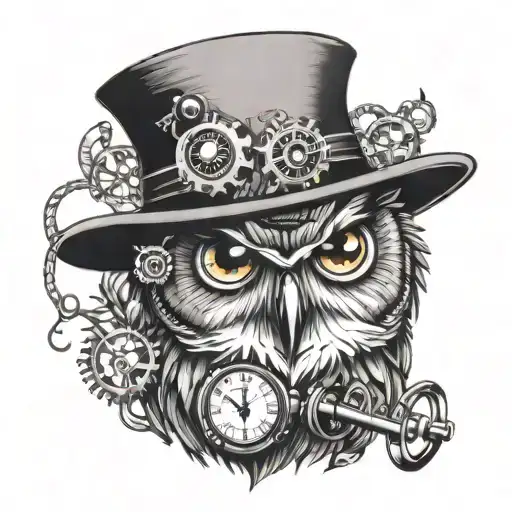 Owl Steampunk Tophat And Monocle