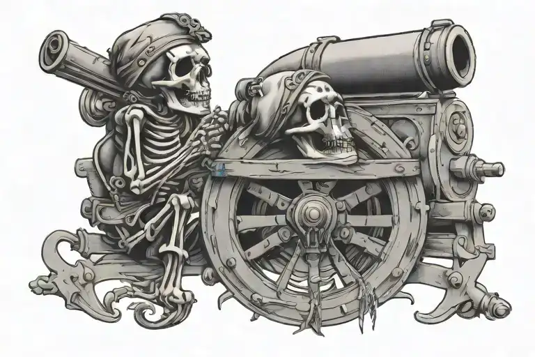 Skeleton Pirate Plugging His Ears While A Cannon Fires