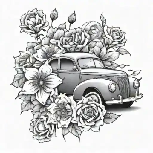 Flowers And Car