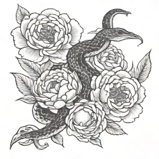 Snake And Peonies