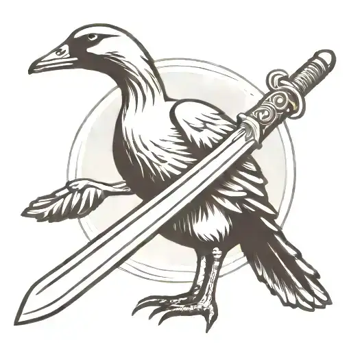 Goose Holding A Sword Simple Outline