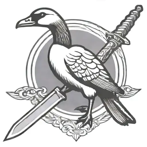 Goose Holding A Sword Simple Outline