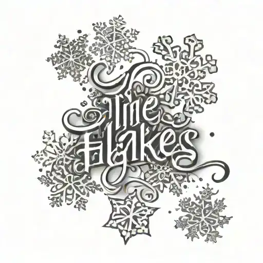 The Word Flakes In Cursive Font With Random Snowflakes Falling