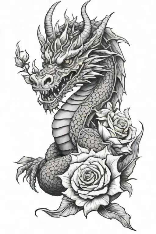 Dragon With Roses And Crown