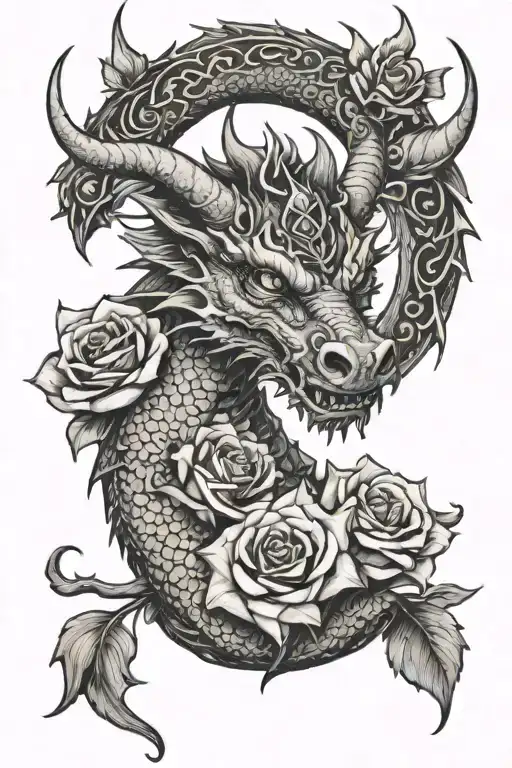 Dragon With Roses And Crown Aries