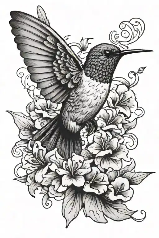 Small Hummingbird With Flowers