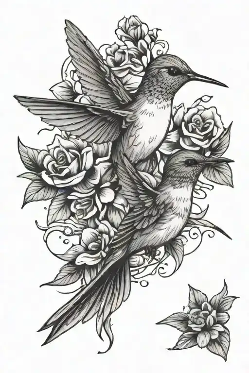 Small Hummingbird With Flowers