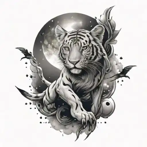 Tattoo On Arm Up To Elbow Completely Painted With Animals In Space