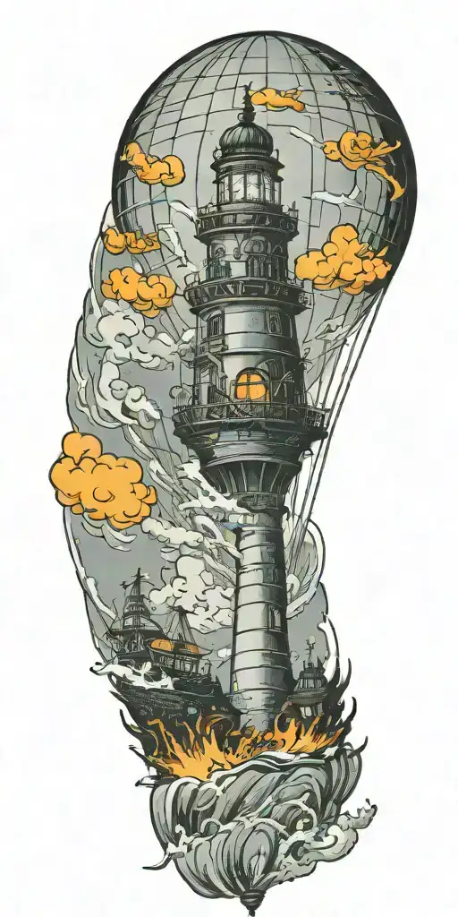 Hot Air Balloon And A Lighthouse In Hurricane