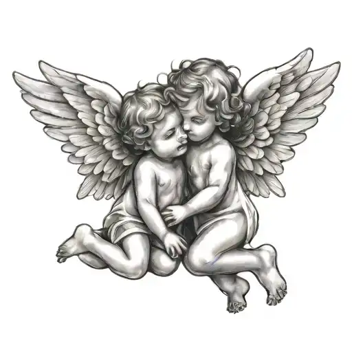 Two Baby Girl Angels Hugging Each Other