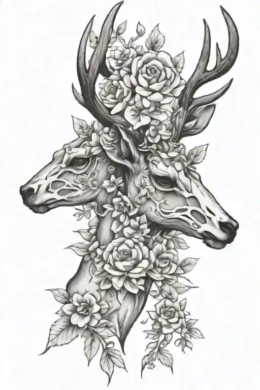 Stag Skull With Flowers