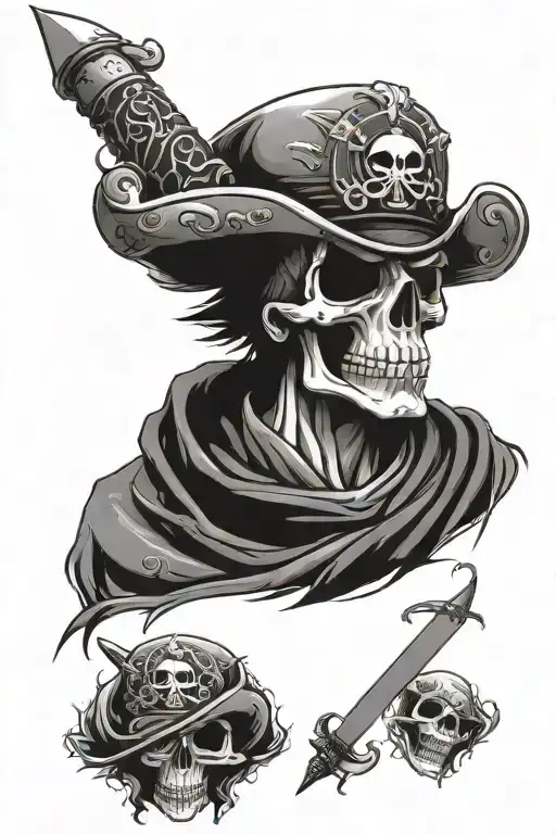 One Piece Style Skull With Mushroom Sword Down Center And A Diagonal Slash Down The Face