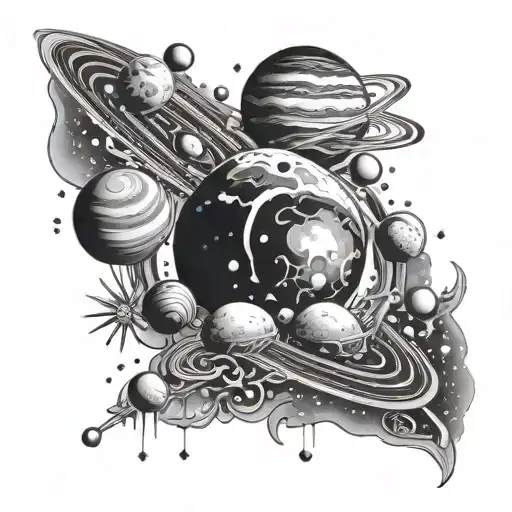 Galactic Space Scene With Planets And Stars