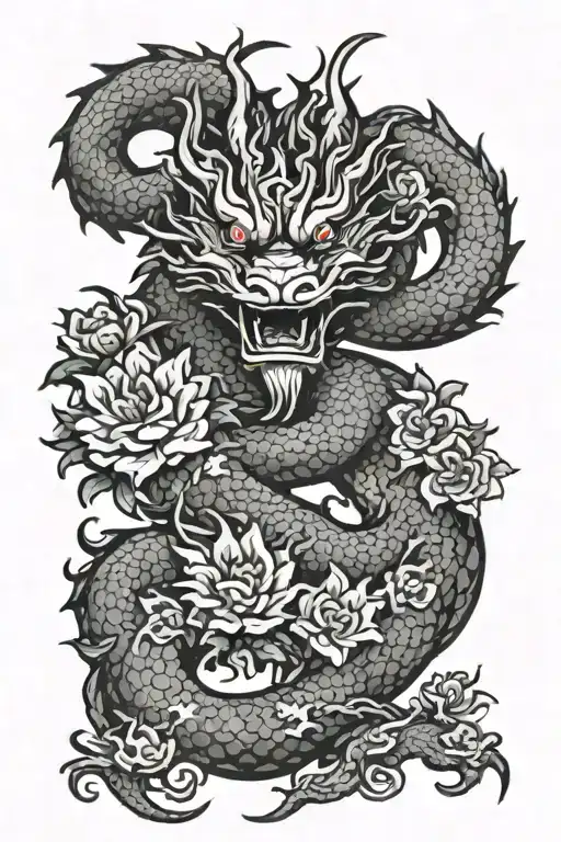 Korean Dragon With Flowers Symbolizing