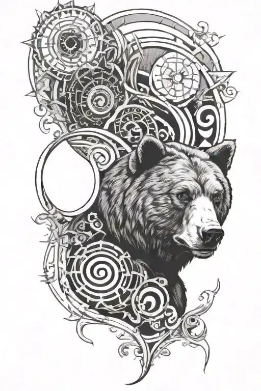 Bear Fibonacci Spiral Merging With Third Eye And Moon And Sun