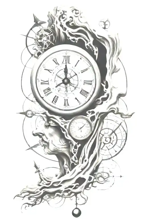 Surrealism Dali Clock With Compass