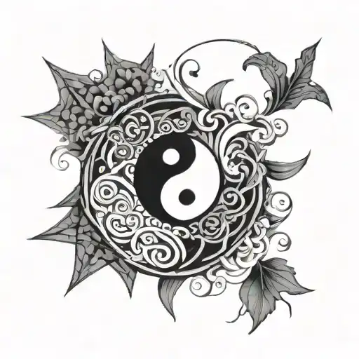 A Yin And Yang Symbol With Elements Of Wind And Fire Incorporated In A Geometric Design
