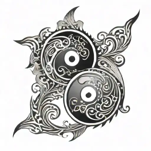 A Yin And Yang Symbol With Elements Of Wind And Fire Incorporated In A Geometric Design Tribal