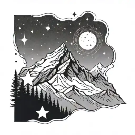 Mountain With North Star Constellation