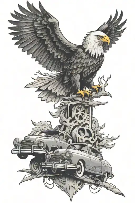 Car And Eagle Perched On Top