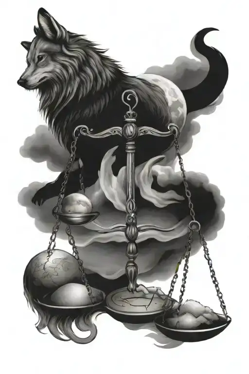 Infinity And Wolf And Moon And Balance Scales