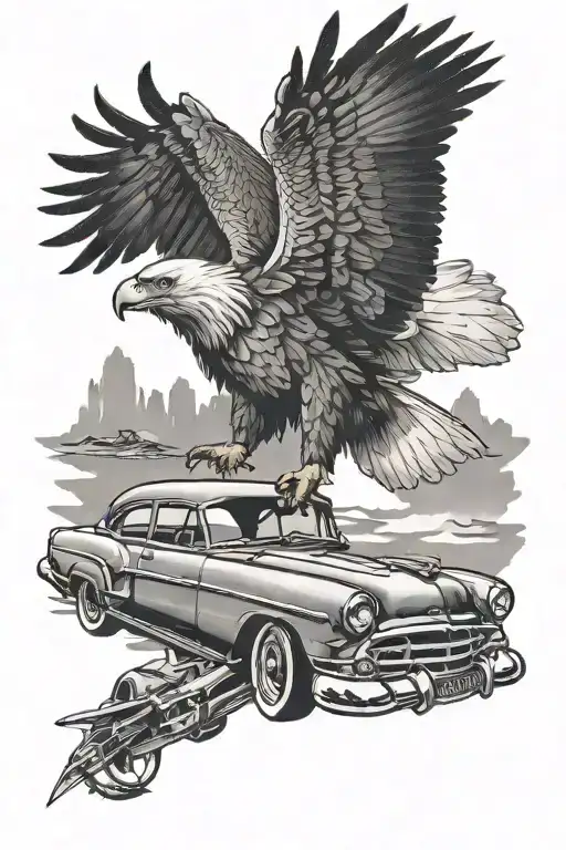 Car And Eagle Soaring