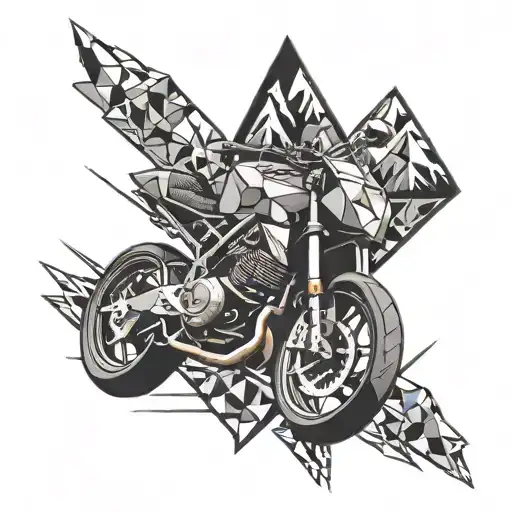 A Geometric Design Incorporating Elements Of A Sports Bike And Mountain Peaks