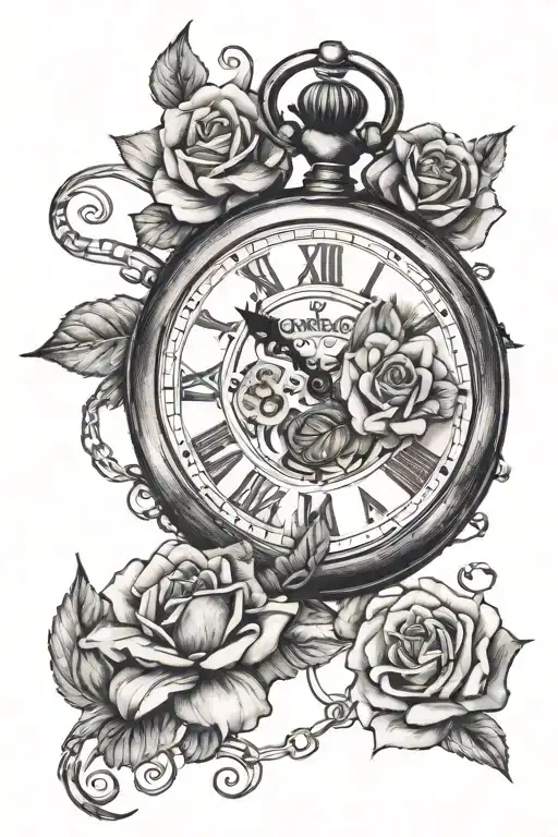 Pocket Watch With Rose And Script Writing