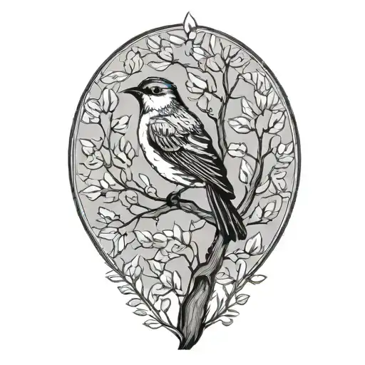 Bird In Tree Single Branch Representing Children