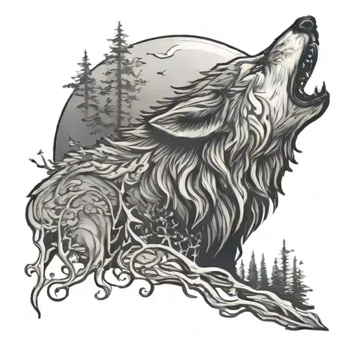 Forest Moon Wolf Howling