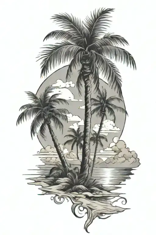 Palm Tree And Beach Scene