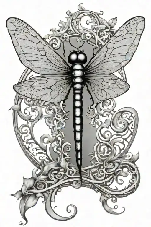 Dragonfly Sitting On A Filigree Crescent Moon