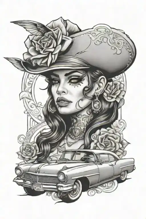 Chicano Girl With Car