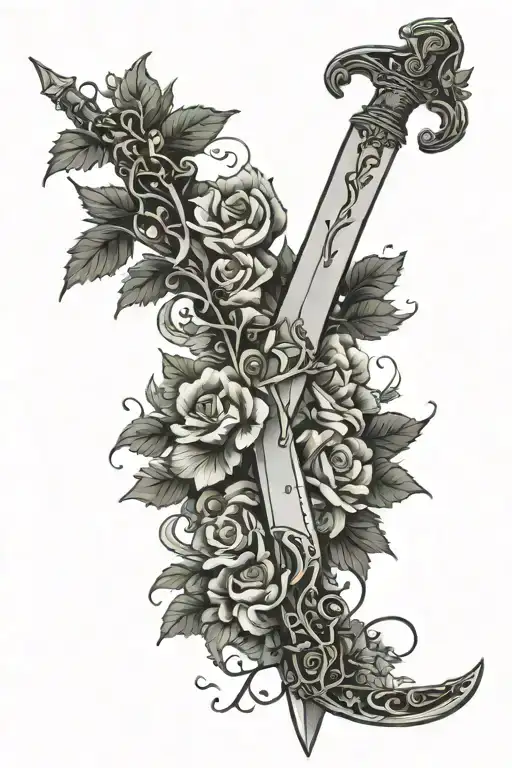 Narsil Sword With Delicate Flowers And Ivy Growing