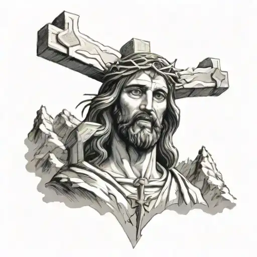 Jesus On A Mountain With The Cross