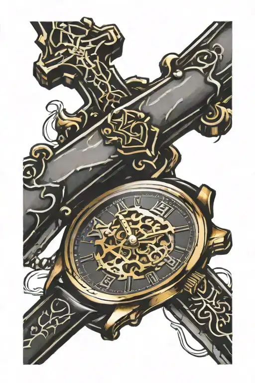 Cross And A Gold Wrist Watch With Date