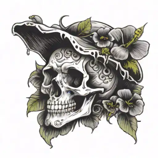 Skull Growing Flowers Mushrooms And Moss