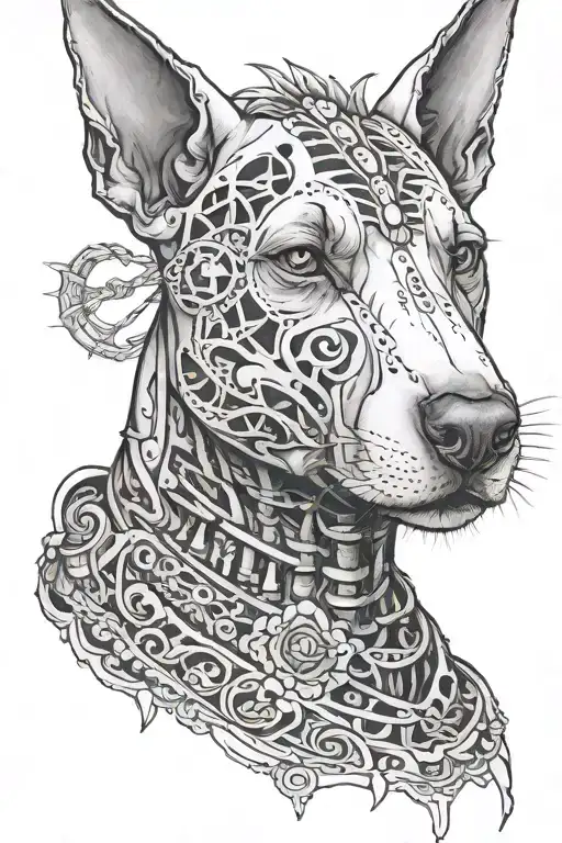 Bull Terrier Skeleton Black And White Indian Girl