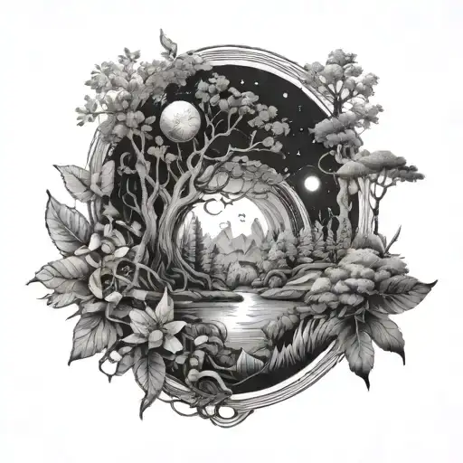 A Nature Scene With A Hidden Universe Motif Subtly Integrated Into The Design