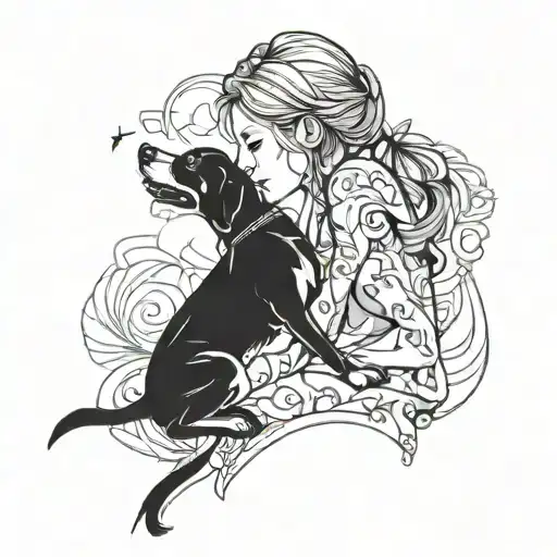 Side Girl Sitting With Dog Seeing Her Face