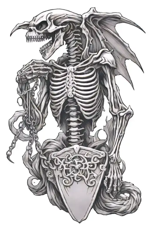 Skeleton Reaper Holding Scales Wrapped By A Dragon
