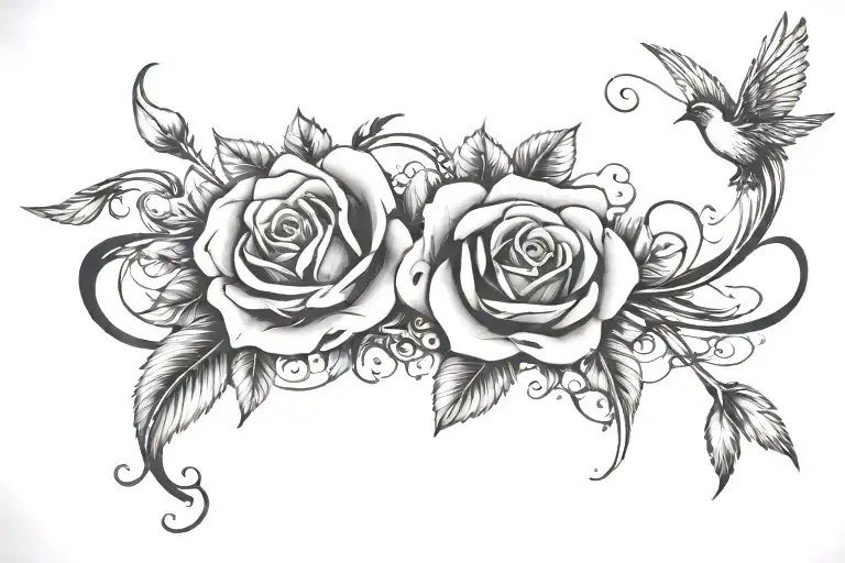 Infinity With 1 Rose And 6 Birds