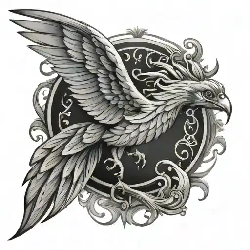 Sternum Tattoo Phoenix Black