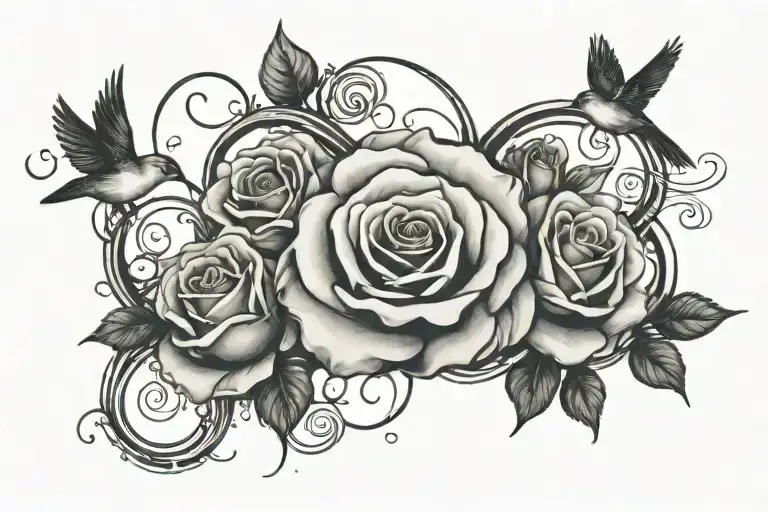 Infinity Symbol With 1 Rose And 6 Birds Flying Away