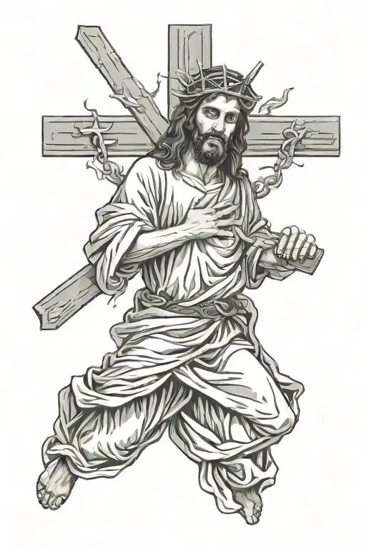 Jesus Lifting The Cross Surrounded