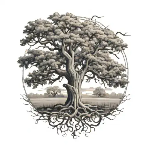 Southern Live Oak Tree And Eastern Cottonwood Tree Intertwined