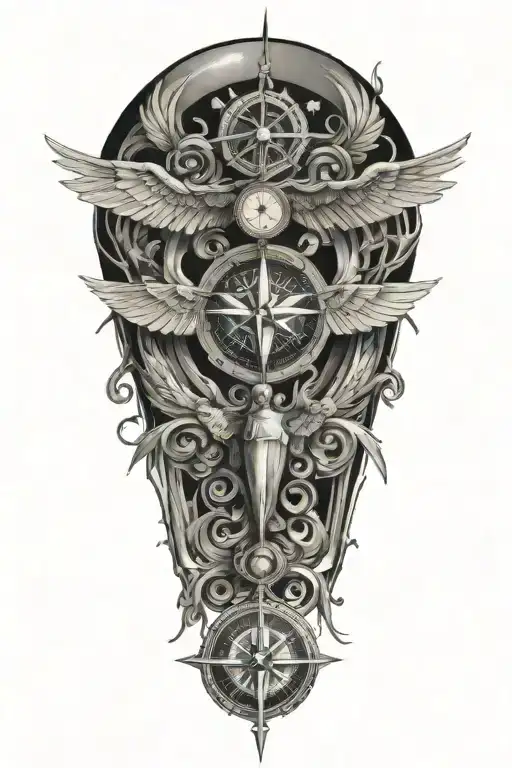 A Tattoo Design Featuring Your Children's Names Intertwined With Wings And A Compass