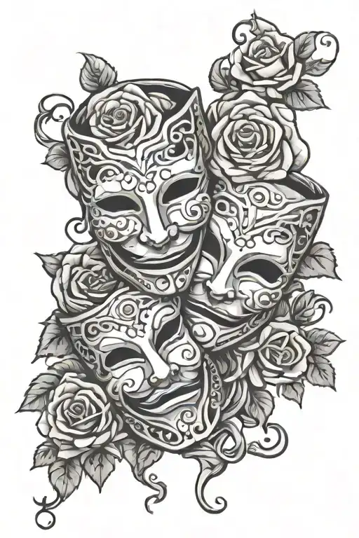 The Comedy Tragedy Mask Connected To A Rose Vine