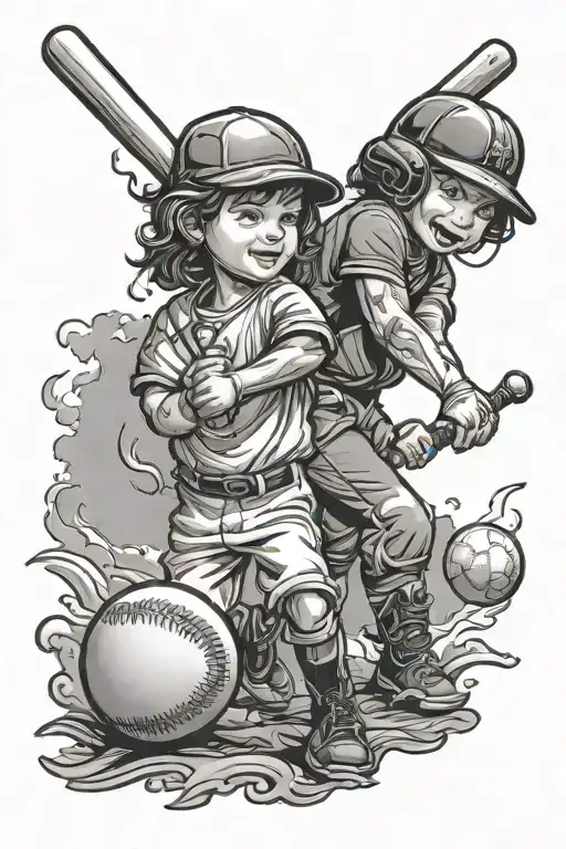 Baseball And Softball Kids Playing
