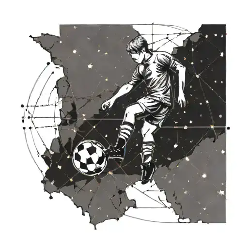 A Constellation Map Of Nebraska With A Soccer Player Kicking A Planet